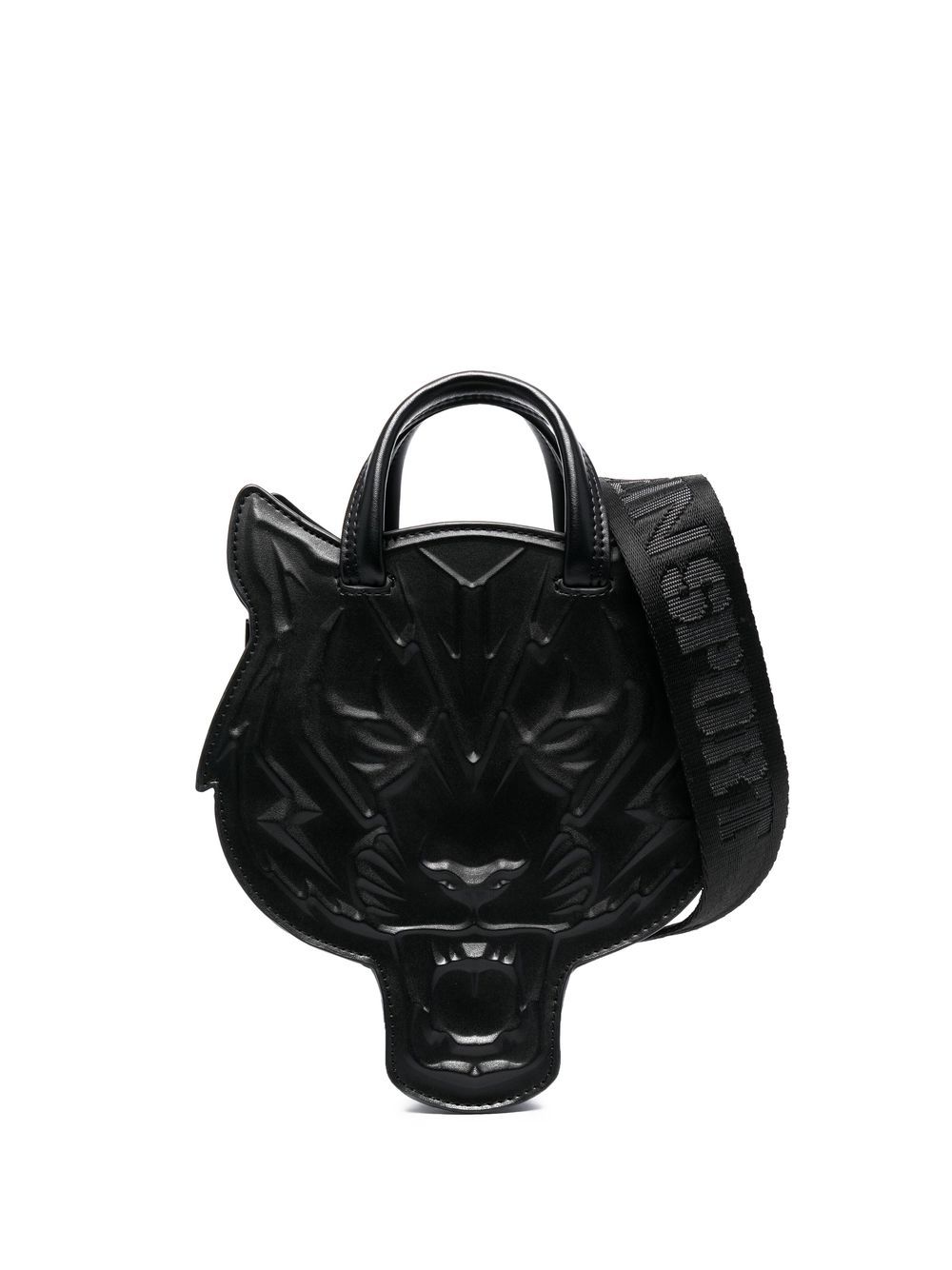 Plein Sport Tiger-head Leather Tote Bag In Black