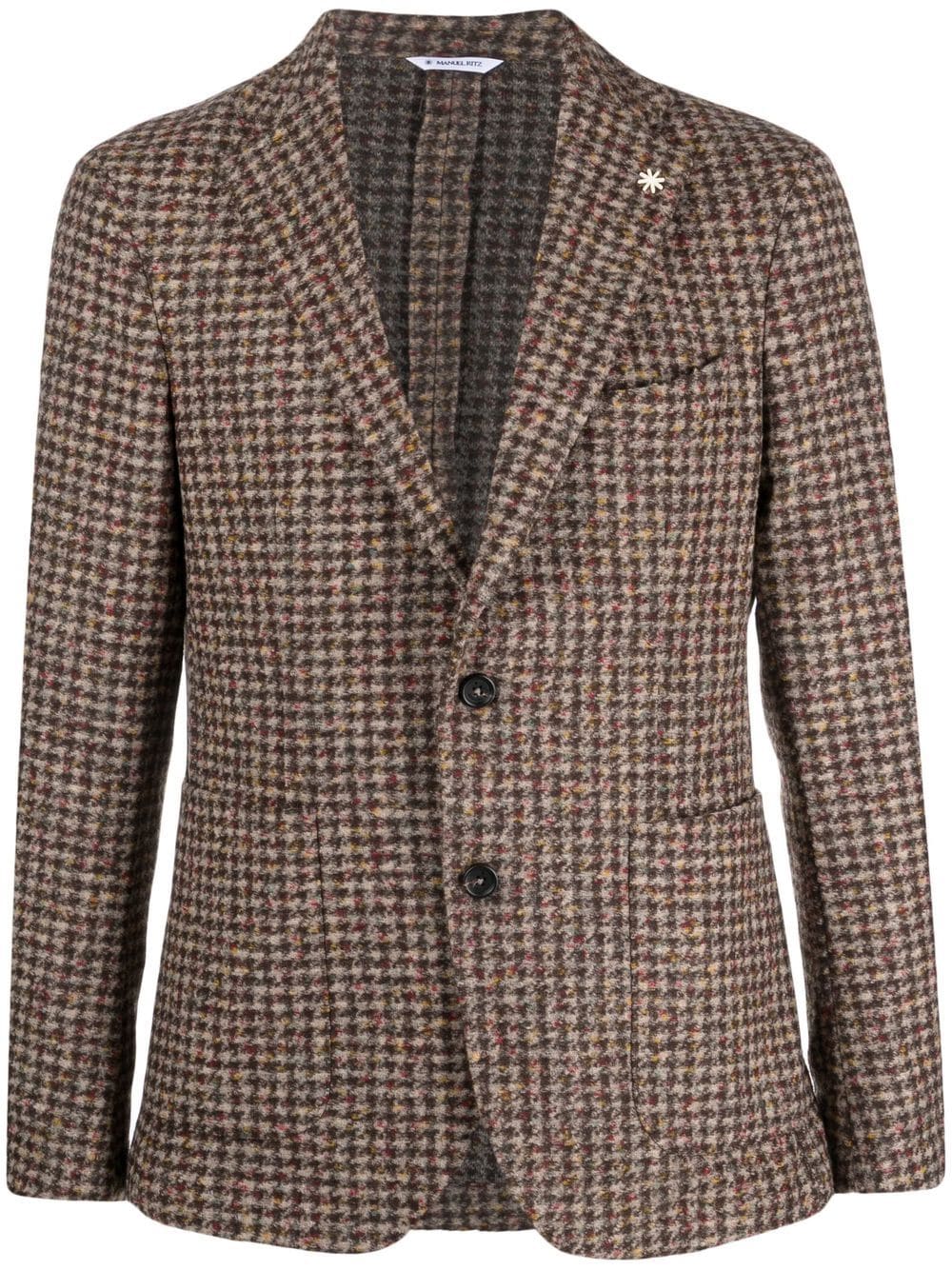 Manuel Ritz Houndstooth Single-breasted Blazer In Braun