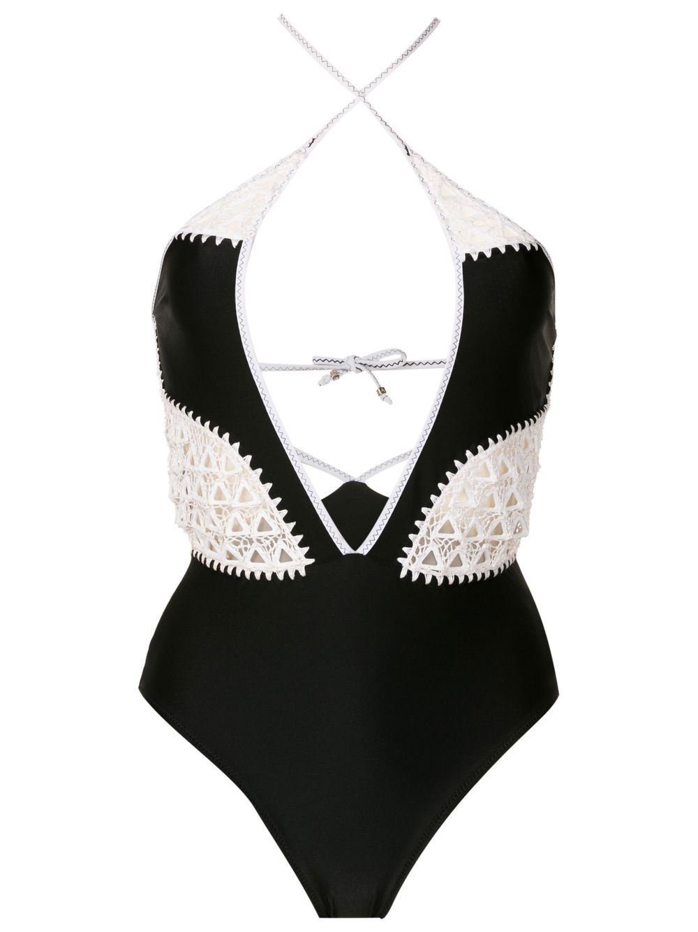 Amir Slama Lace-detail Halterneck Swimsuit In Black