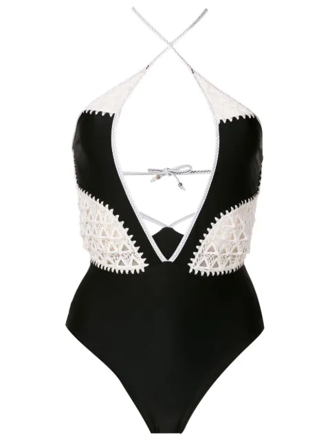 Amir Slama traje de baño con cuello halter y detalle de encaje