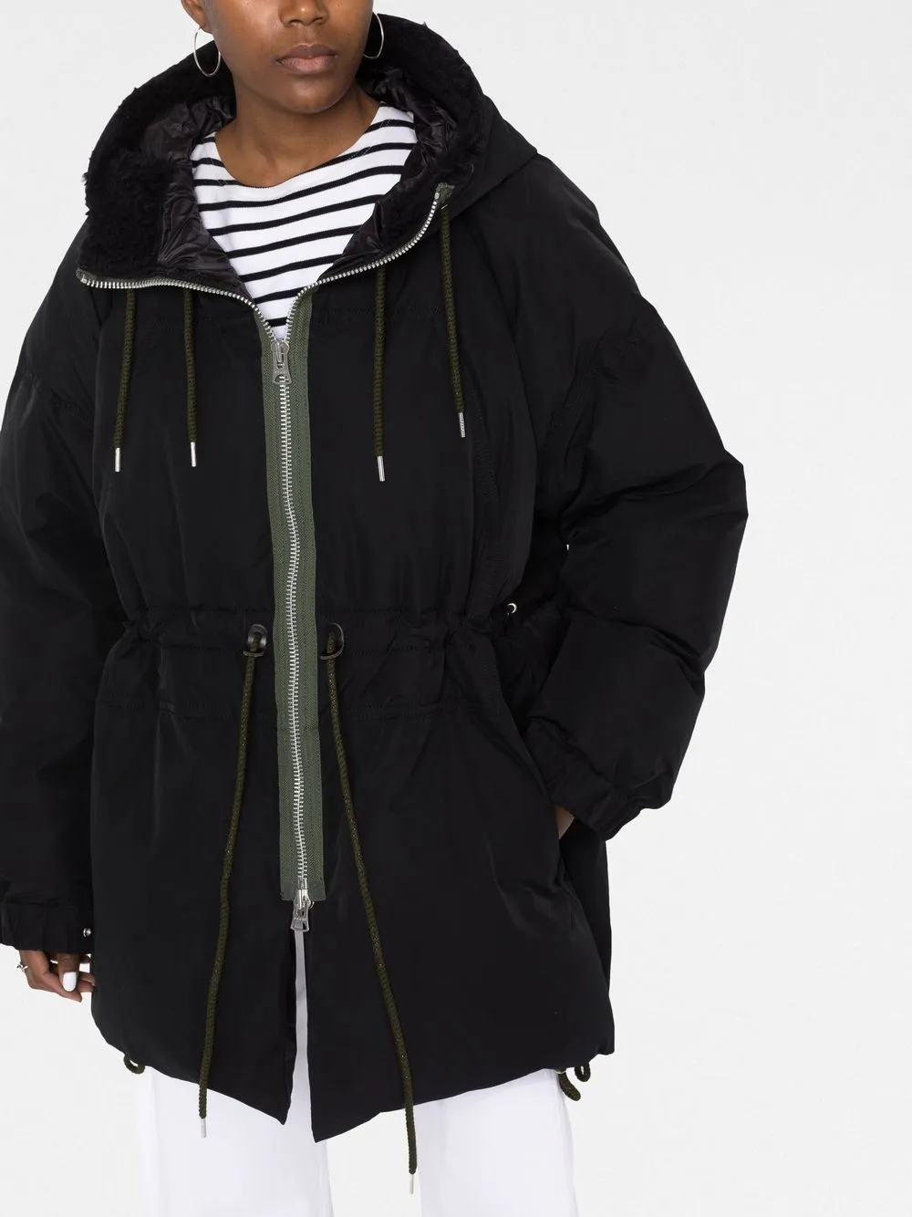 Sacai Drawstring Hooded Parka In Schwarz