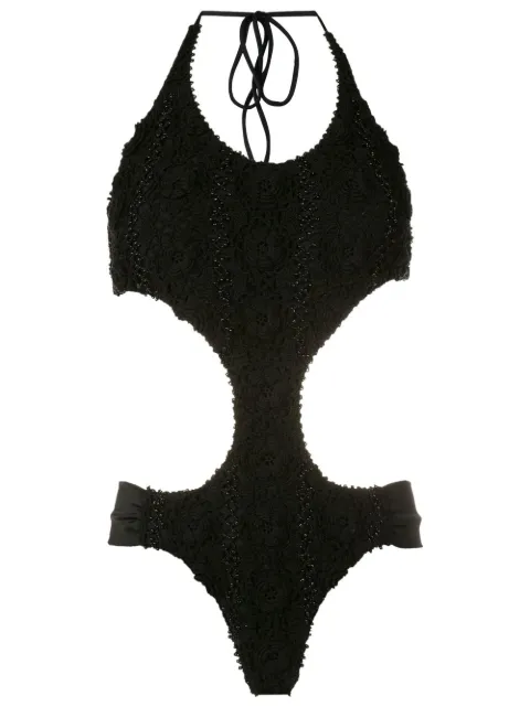 Amir Slama floral-lace detail halterneck swimsuit