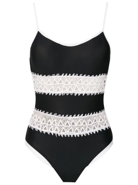 Amir Slama lace-detail stripe swimsuit