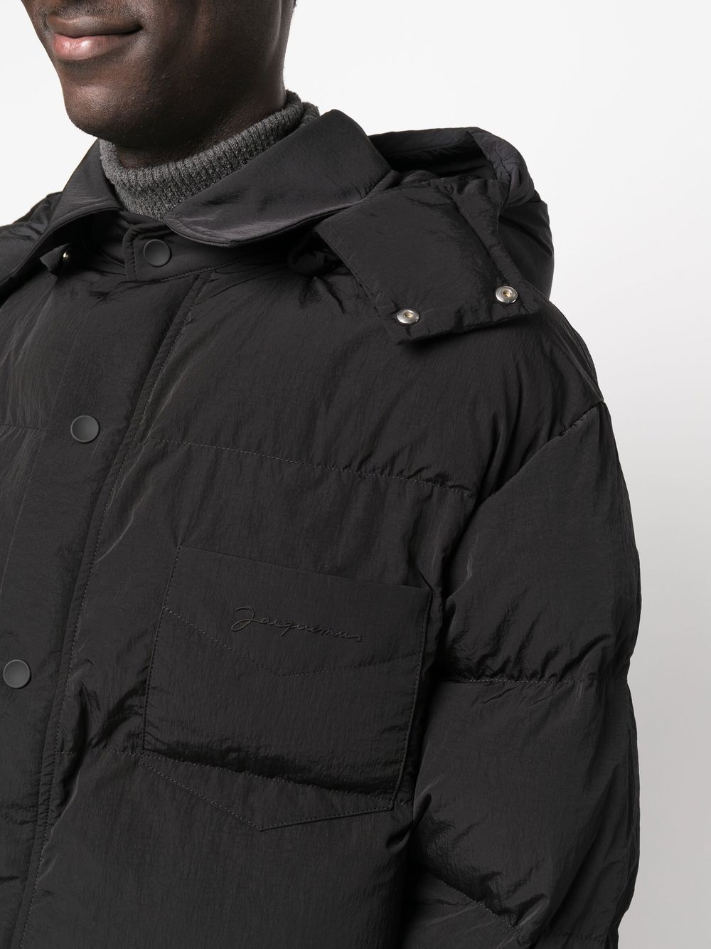 Shop Jacquemus Hooded Padded Jacket In Schwarz