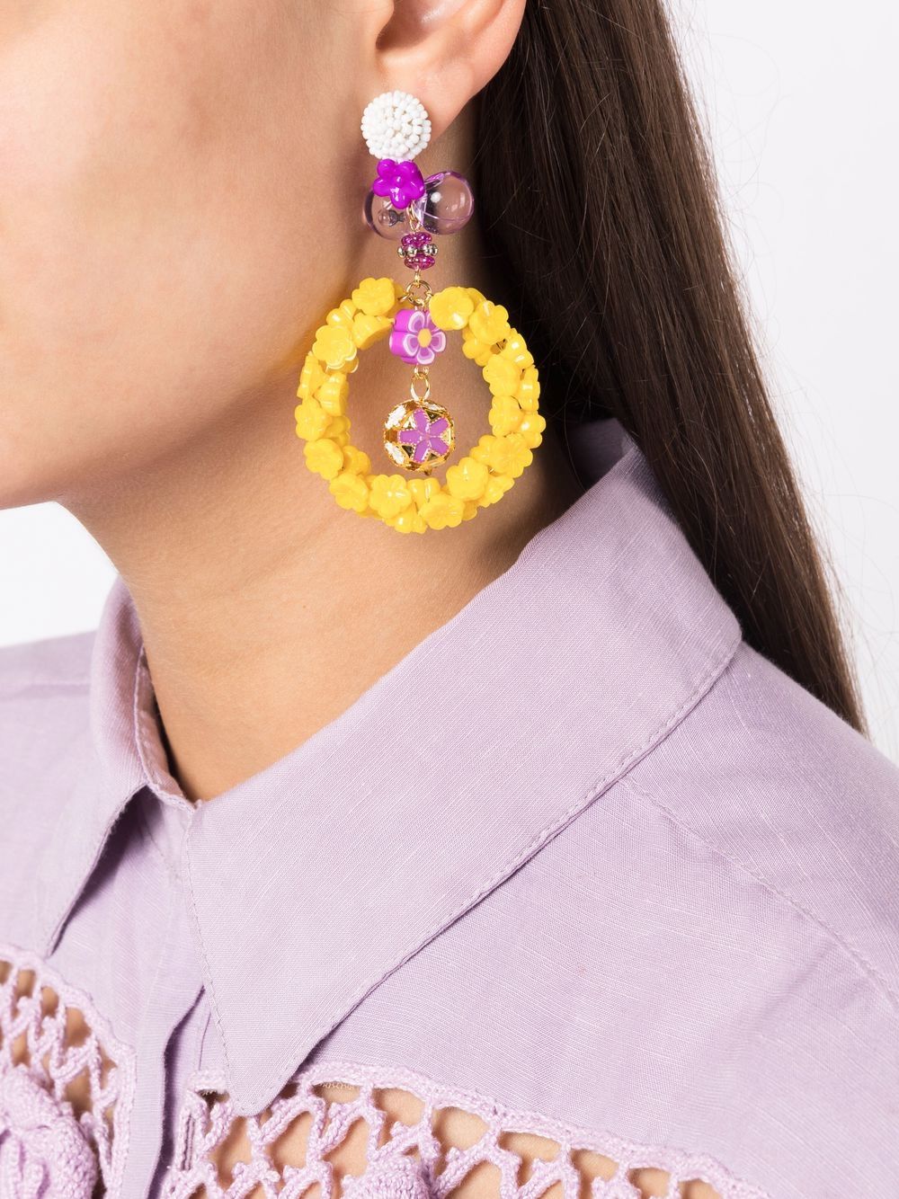 Shop Amir Slama Floral Appliqué Drop Earrings In Yellow