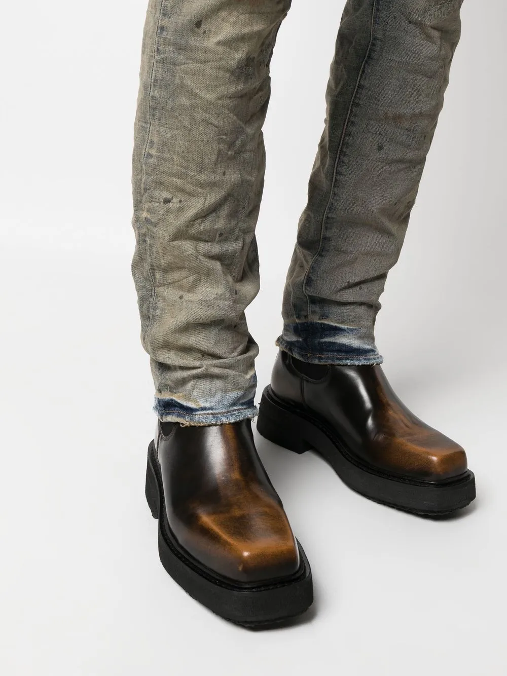 Purple Brand Blue Distressed Stonewash Slim-fit Jeans In Blau