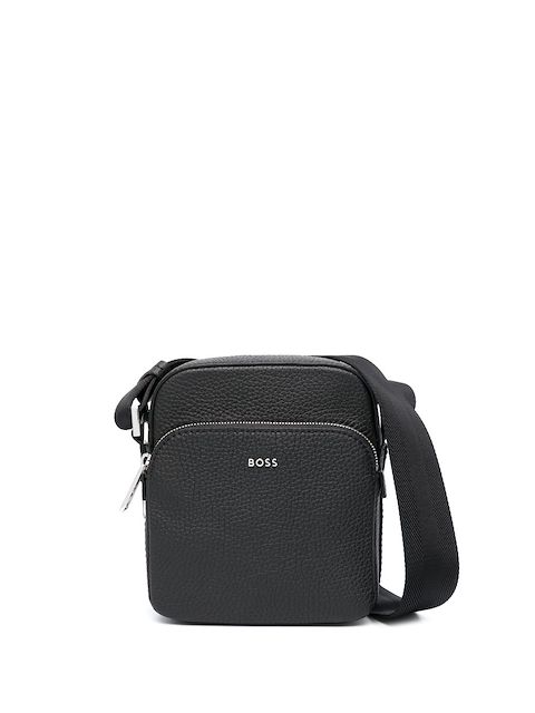 BOSS engraved-logo grained leather pouch
