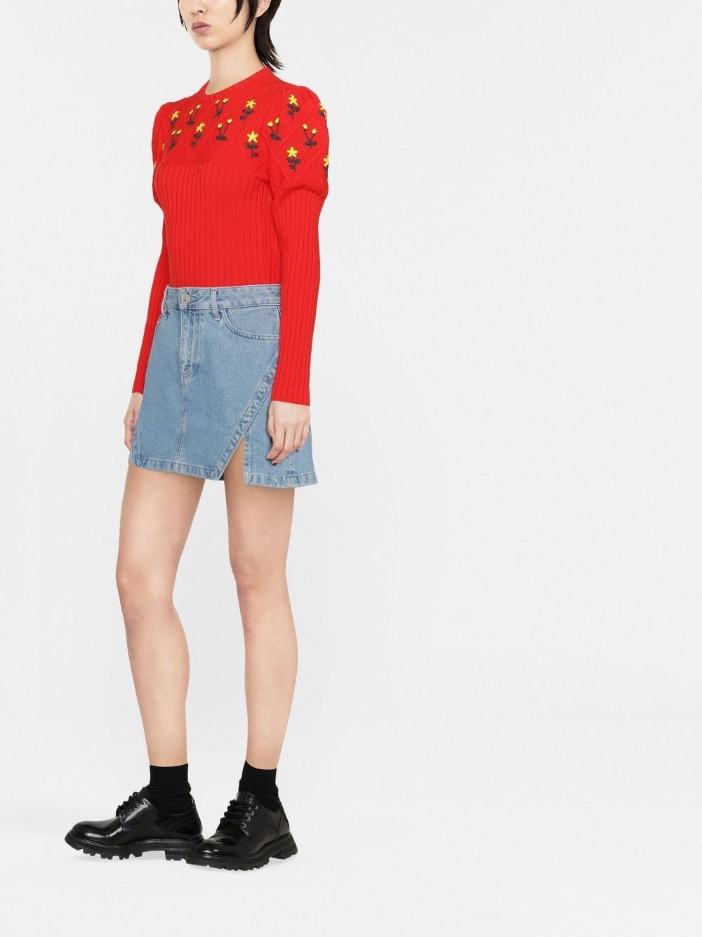 Shop Cormio Oma Floral-embroidered Wool Jumper In Red