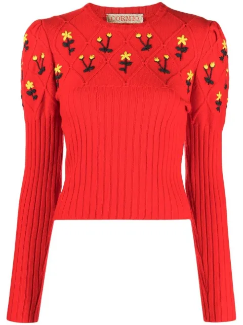 CORMIO Oma floral-embroidered wool jumper