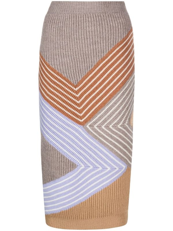 3D stripes wool midi skirt