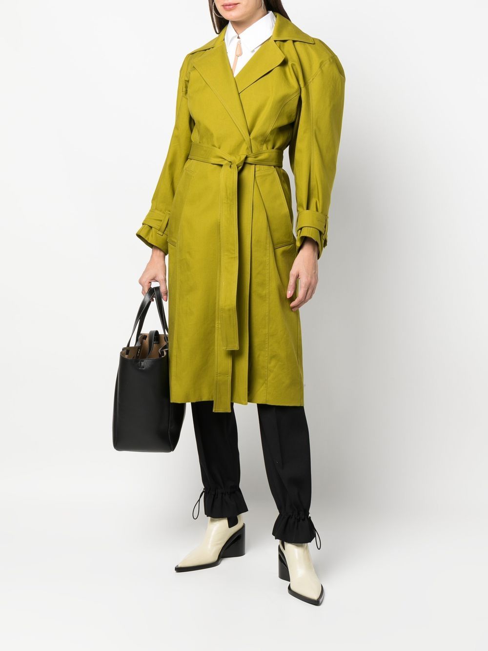 Shop Az Factory Long-sleeve Belted Trench Coat In Grün