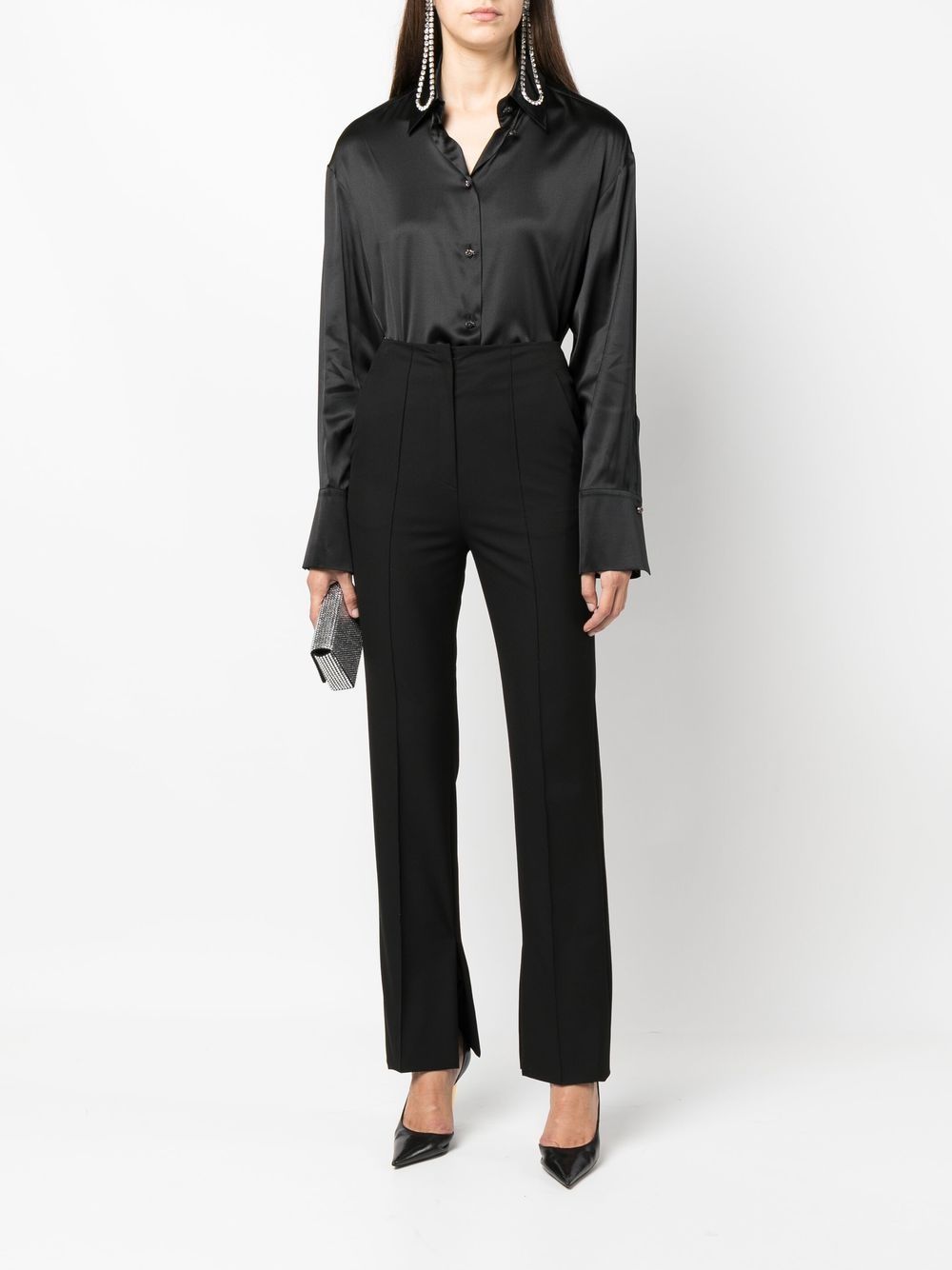 Shop Genny Silk Satin Long-sleeve Shirt In Schwarz