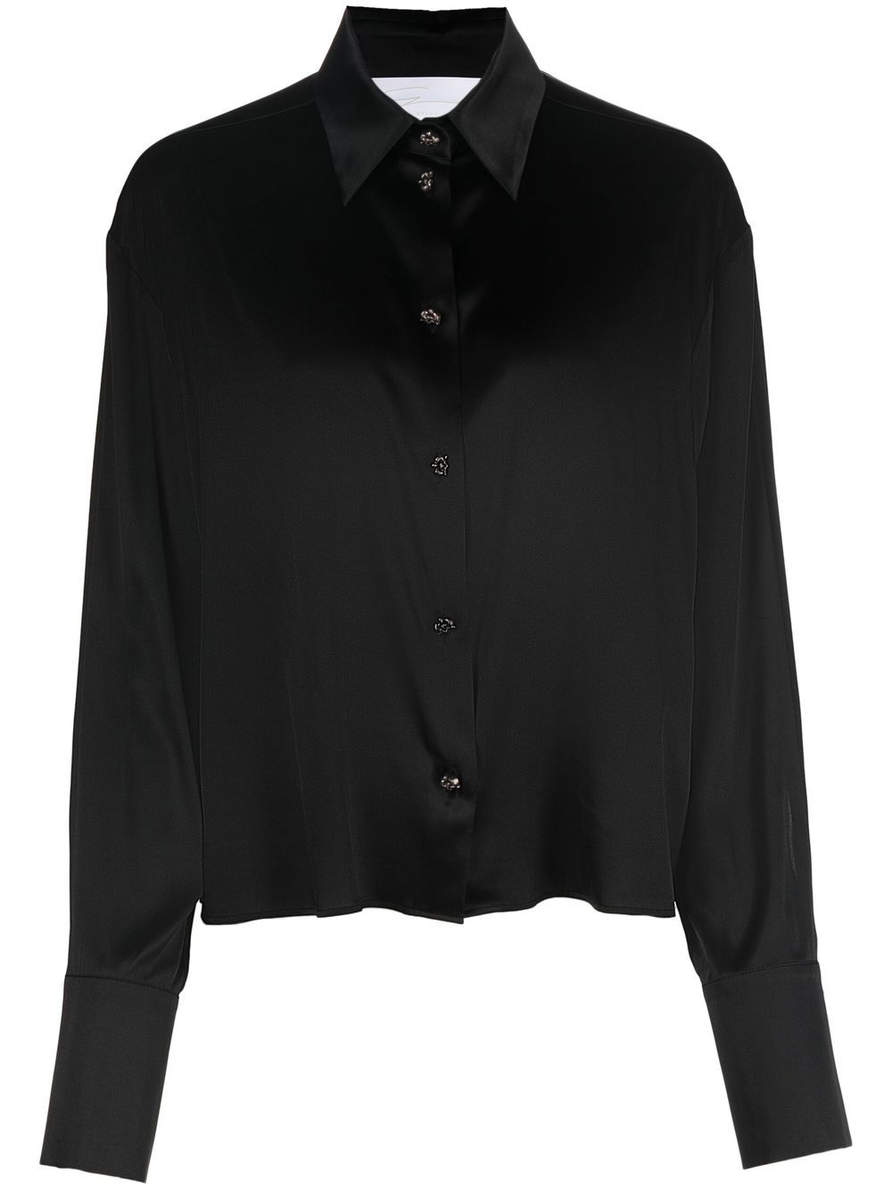 Shop Genny Silk Satin Long-sleeve Shirt In Schwarz