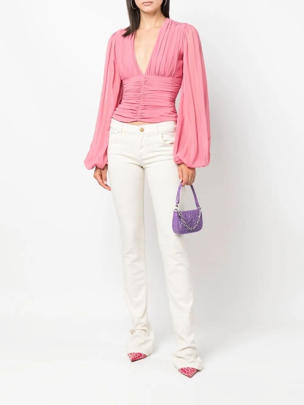 Blumarine ruched V-neck silk blouse | Blouses | Image 2