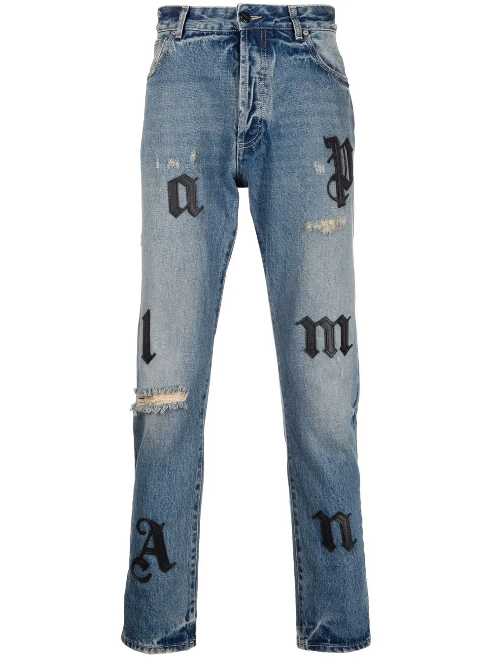 

Palm Angels letter-embellished skinny jeans - Blue