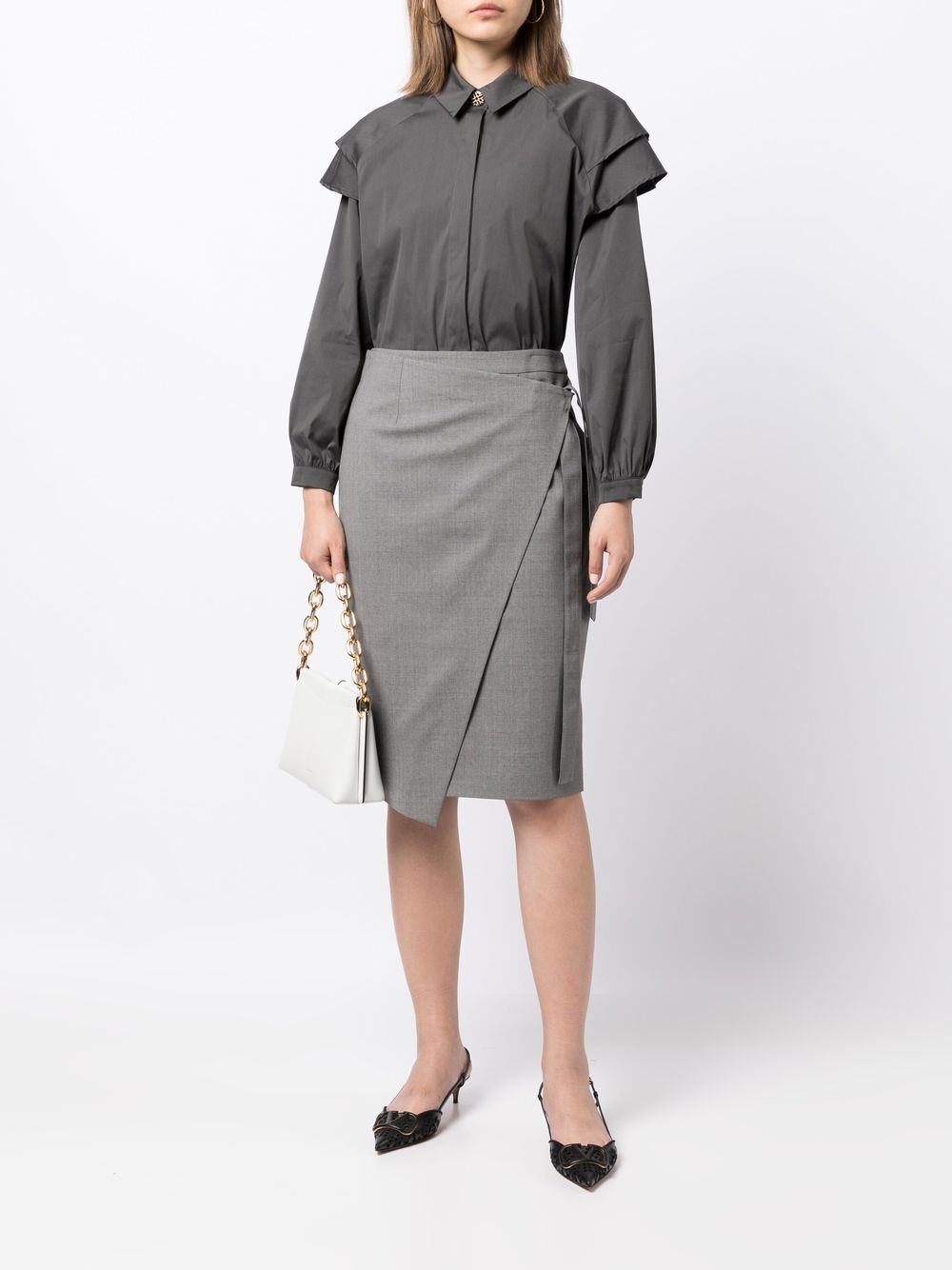 Shop Paule Ka Ruffle-trim Long-sleeved Shirt In Grey