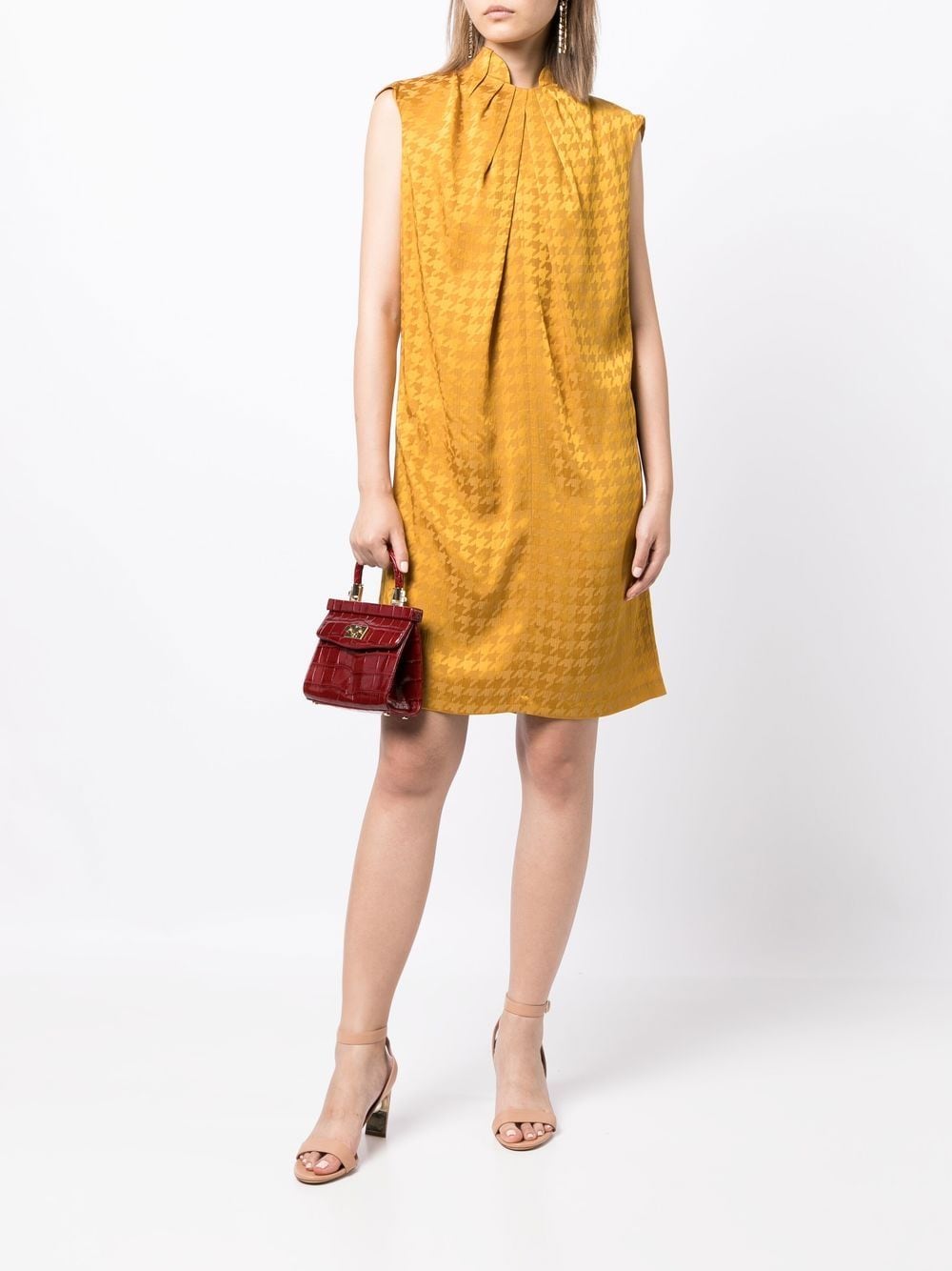 Shop Paule Ka Houndstooth-pattern Shift Dress In Gold