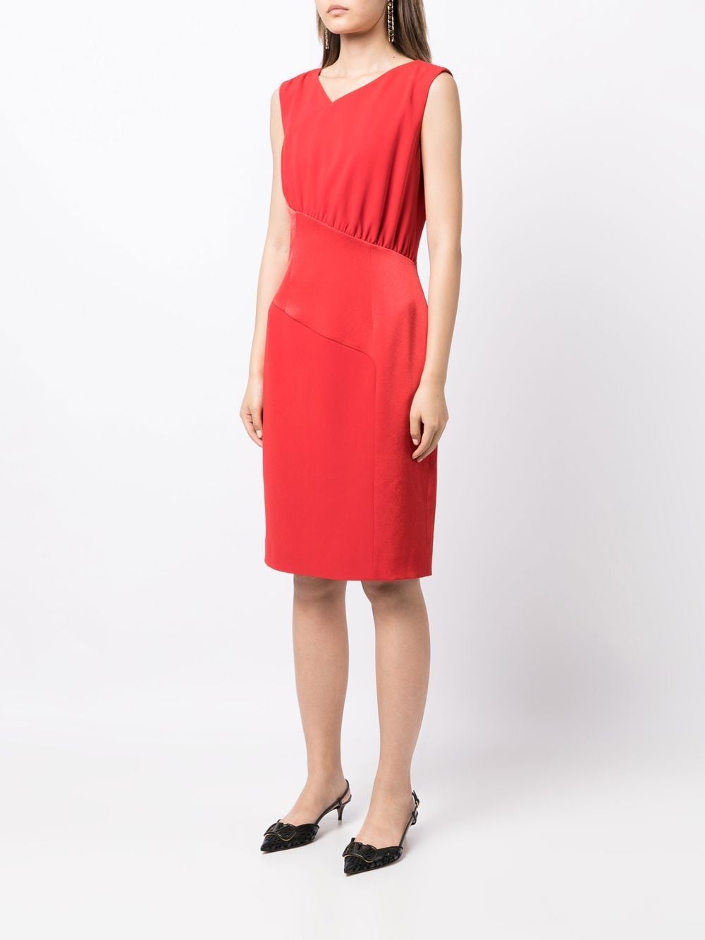 Shop Paule Ka Asymmetric V-neck Shift Dress In Red