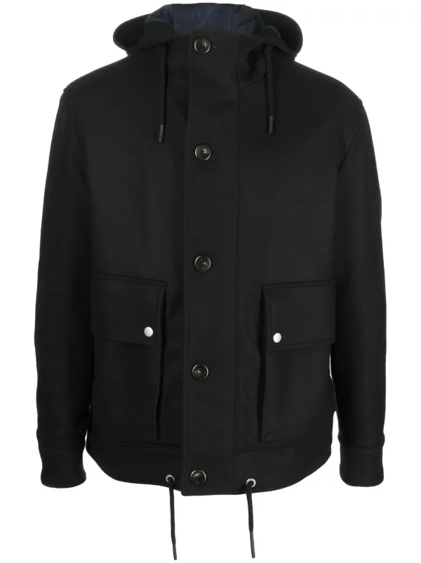 PT Torino Buttoned Hooded Jacket in Black