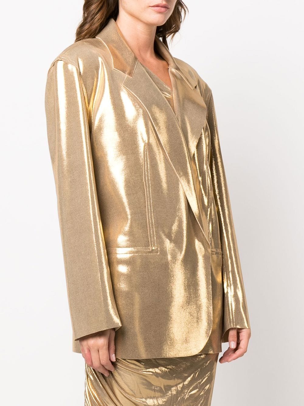 Shop Norma Kamali Oversize Double-breasted Blazer In Gold