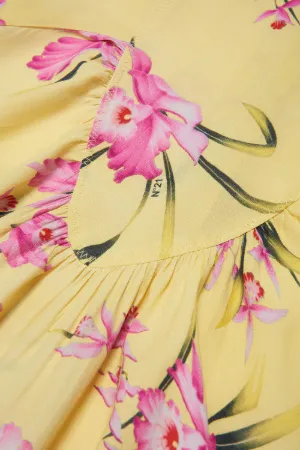 Gathered Floral-Print Dress