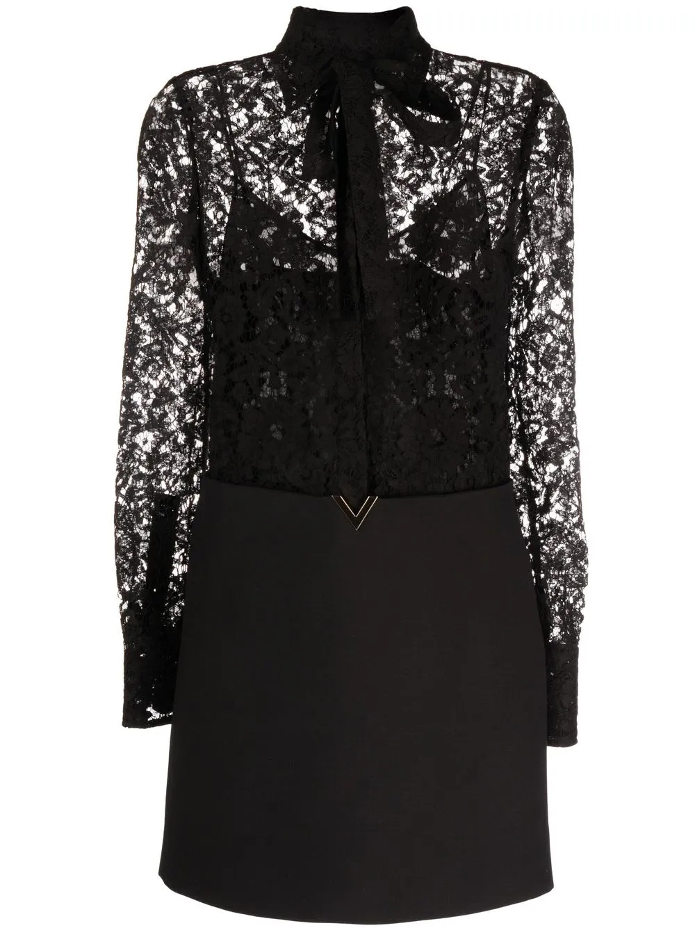 

Valentino floral-lace long-sleeve shirt dress - Black