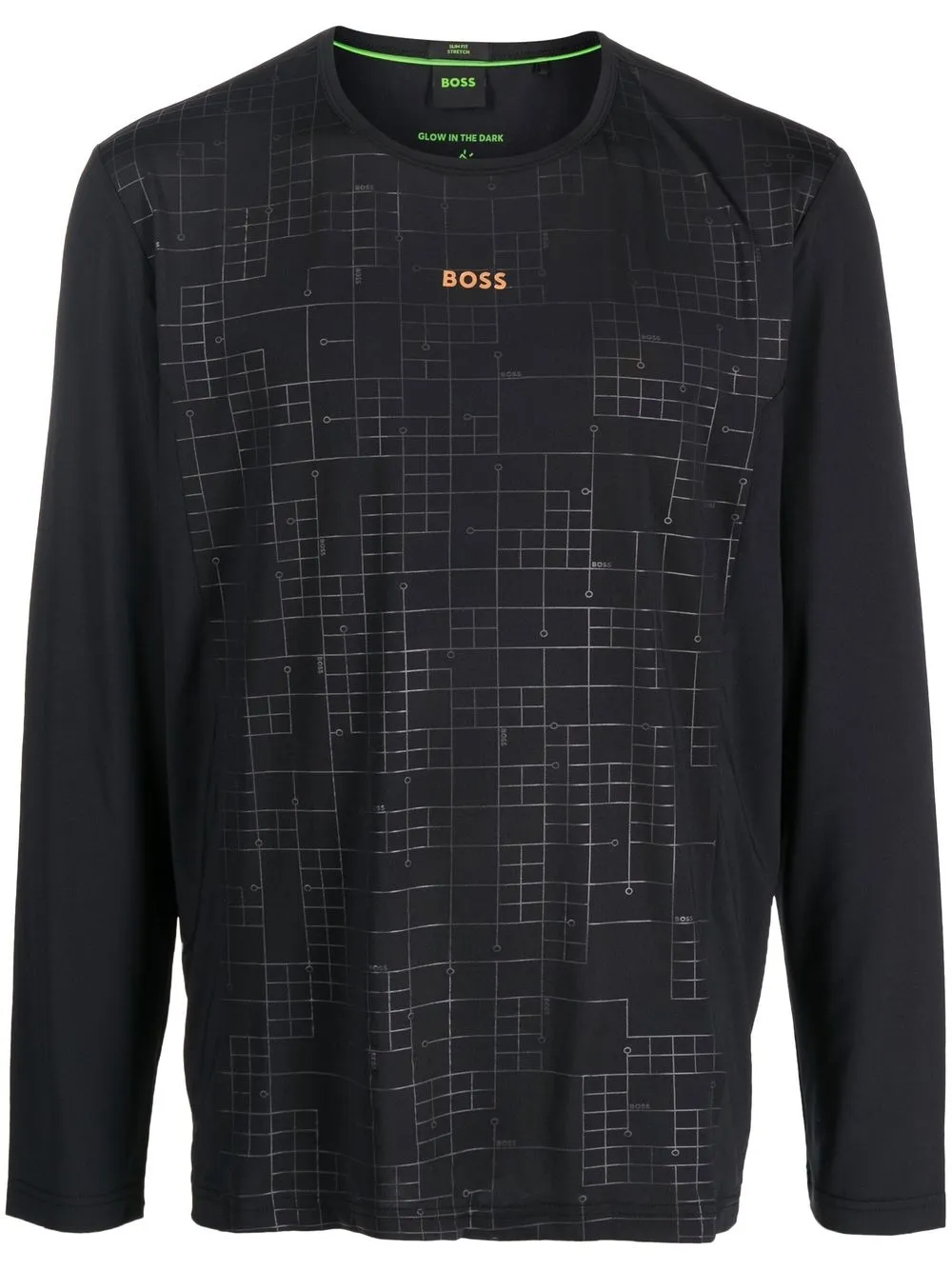 

BOSS playera manga larga con logo estampado - Negro