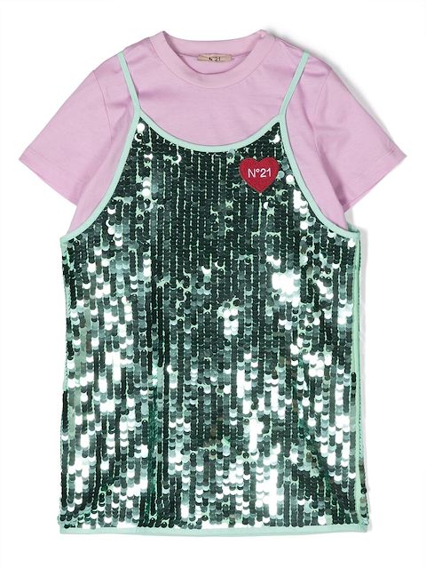 Nº21 Kids sequin-embellished short-sleeve dress