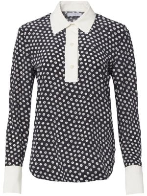 Louis Vuitton Silk Square Polka Dot Geometric Blouse Top Shirt Black White  Small