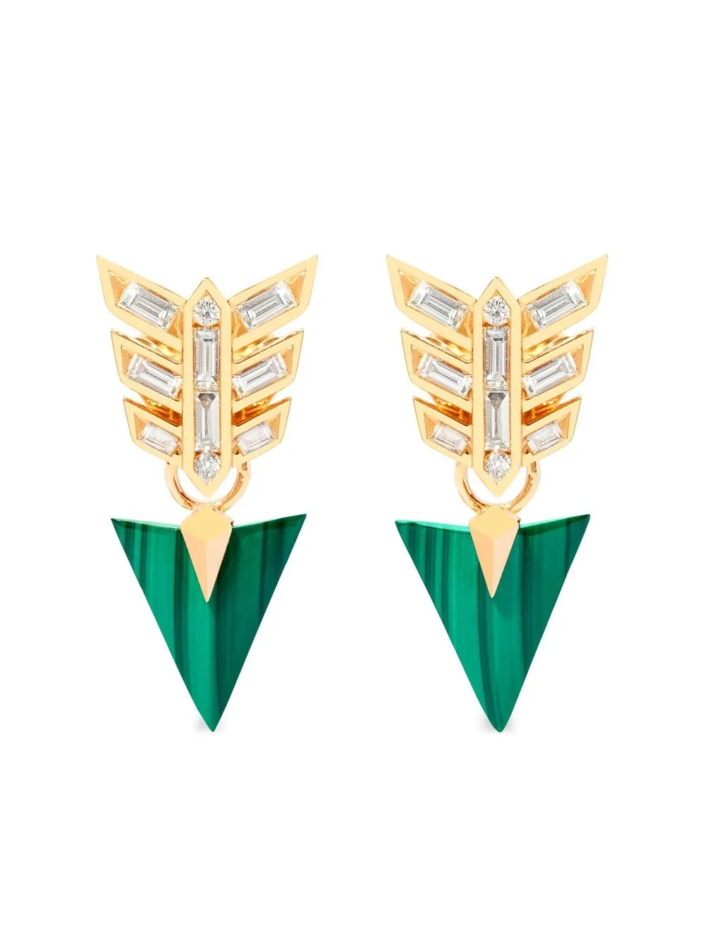 

Annoushka 18kt yellow gold Flight malachite and diamond earrings