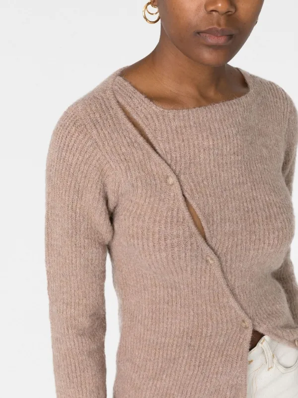 Jacquemus La Maille Pau Asymmetric Cardigan | Brown | FARFETCH