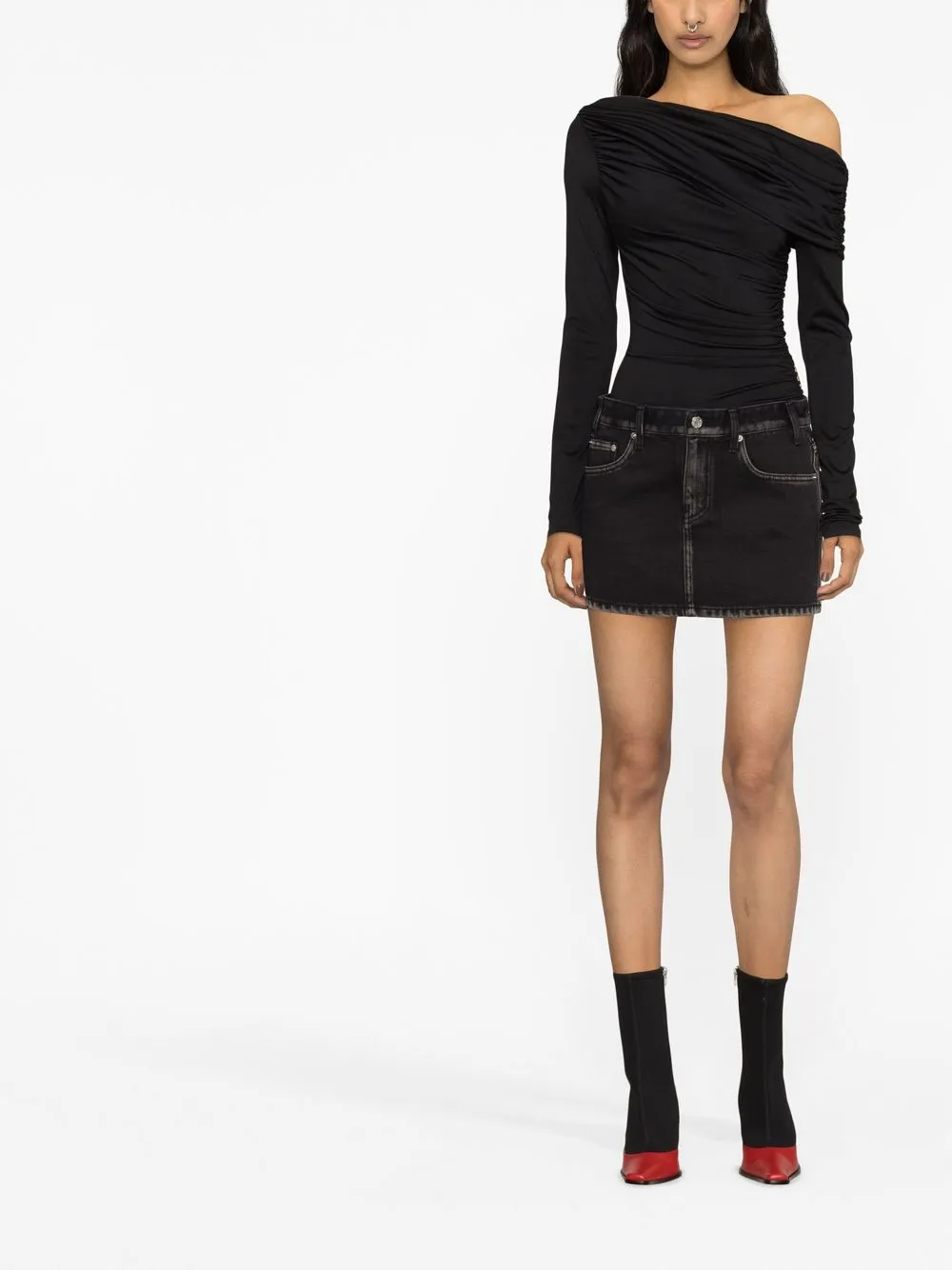AGOLDE Kira Asymmetrische bodysuit - Zwart