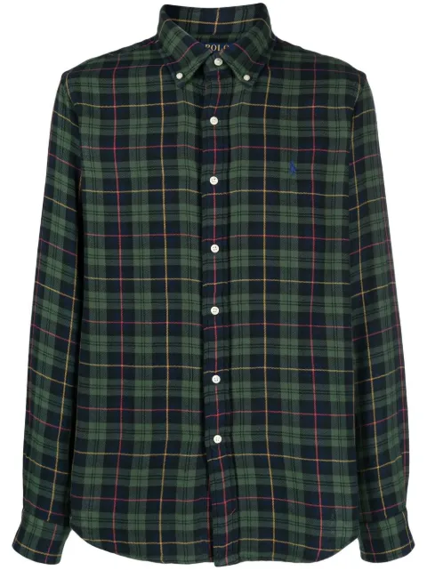logo-embroidered checked shirt
