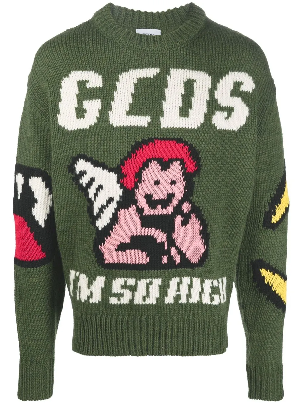 

Gcds intarsia knit-logo crew neck jumper - Green