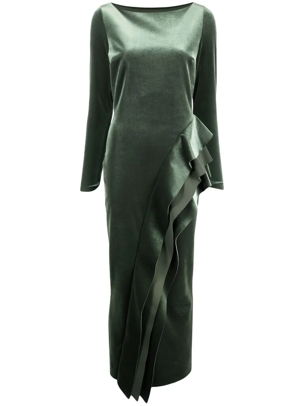 

CHIARA BONI La Petite Robe ruffle-detail velvet maxi dress - Green