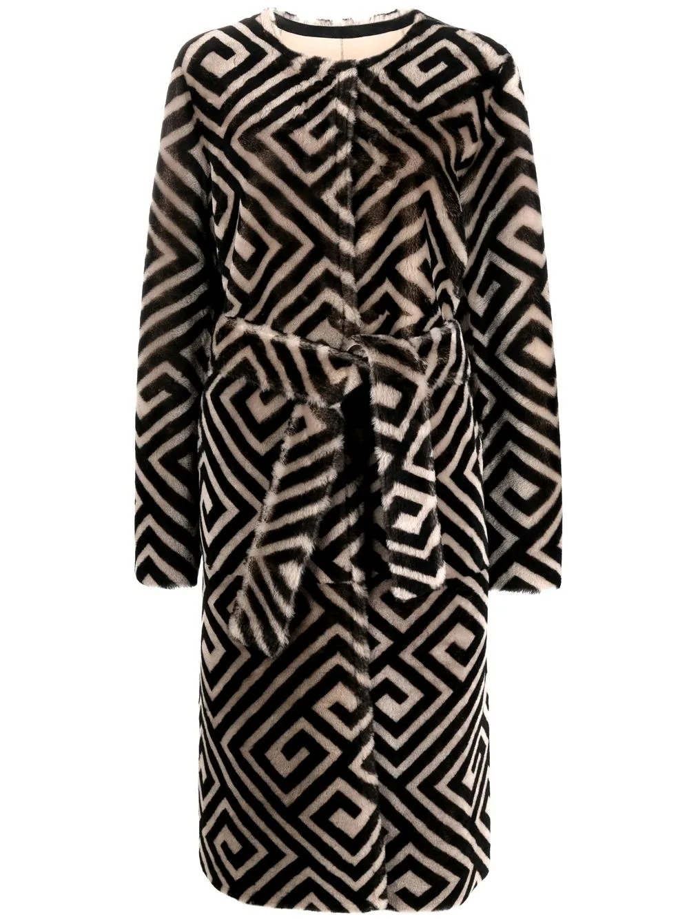 

Arma abstract-print belted shearling coat - Neutrals