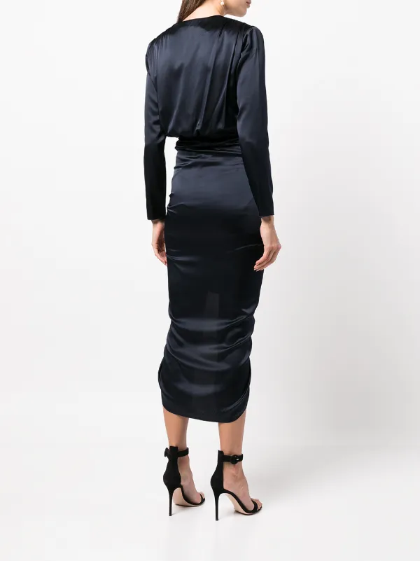 Veronica Beard Cameri Ruched long-sleeve Midi Dress | Blue | FARFETCH