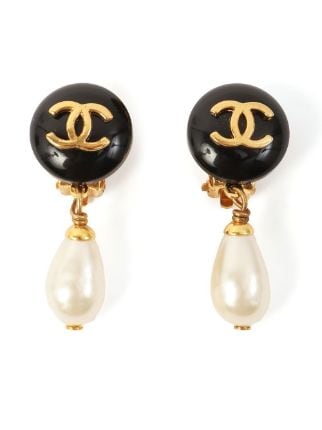 Chanel Pearl 1990s Gold Rhinestone Clip on