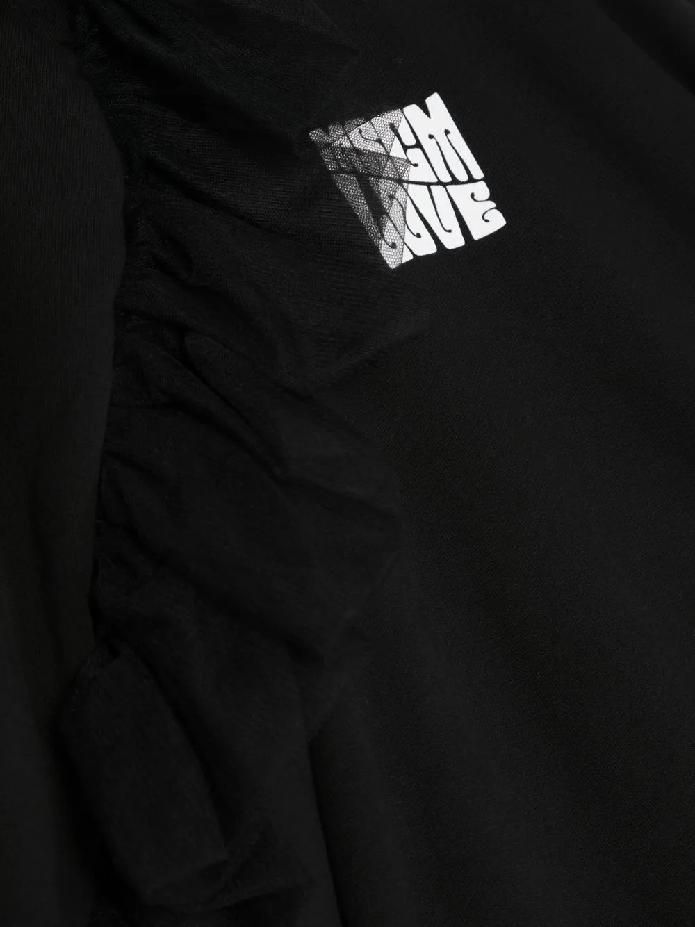 Msgm Ruffle-detail Logo-print Sweatshirt In Black