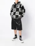We11done checkered monogram knitted hoodie - White