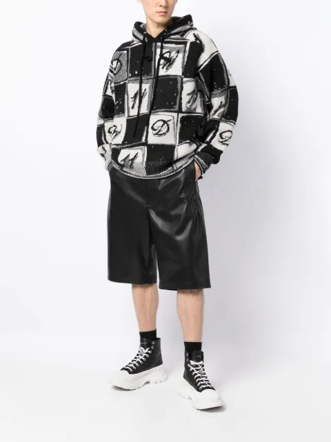 We11done checkered monogram knitted hoodie