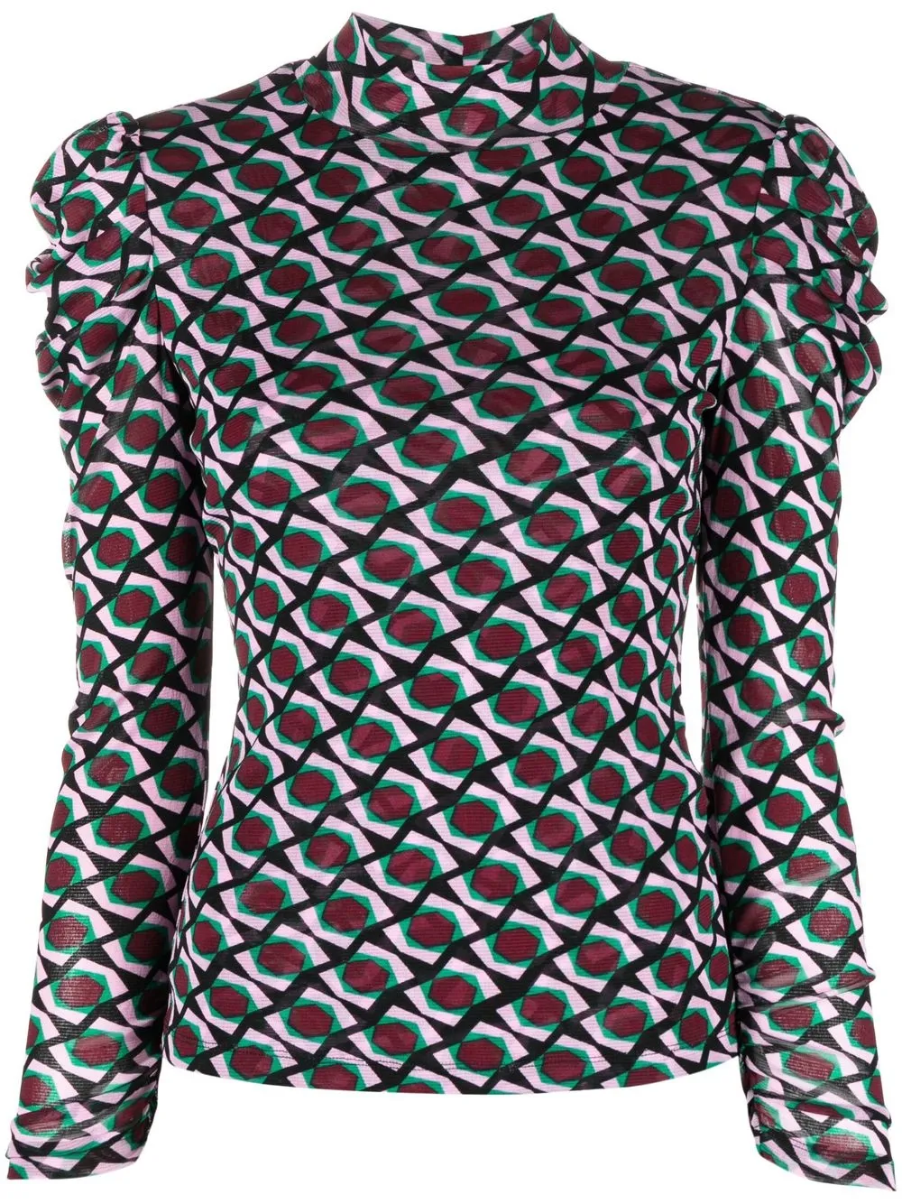 

DVF Diane von Furstenberg geometric-print puff-shoulder top - Pink