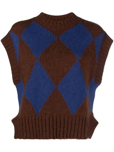 La DoubleJ argyle-check knitted vest