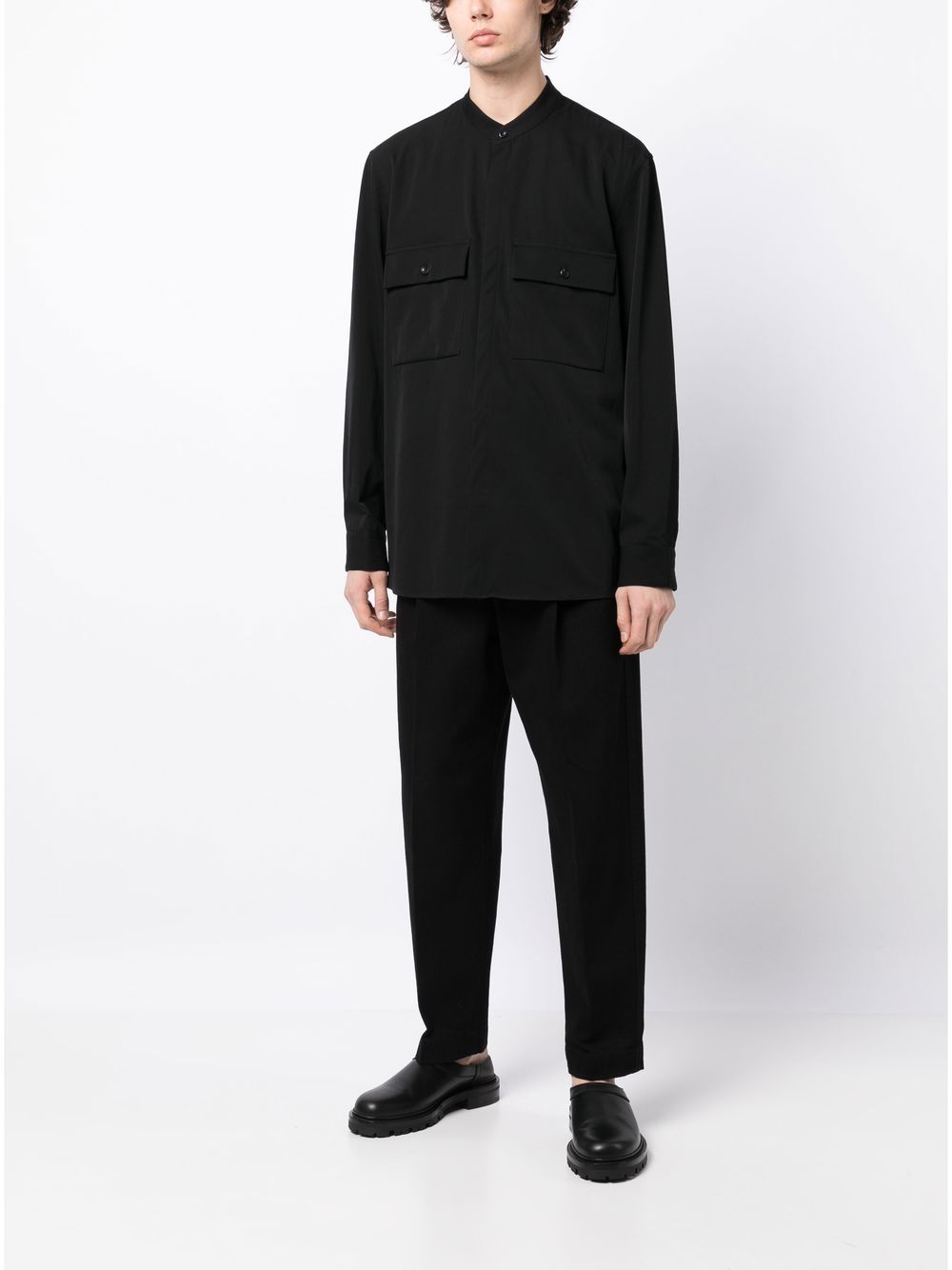 Shop Attachment Collarless Woollen Shirt In Black