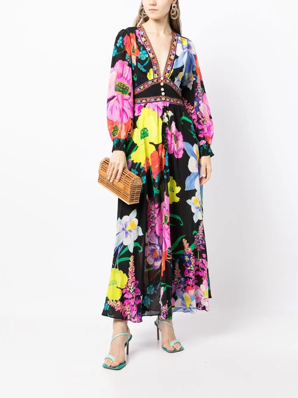 Camilla Maxi-jurk met lange mouwen - Zwart
