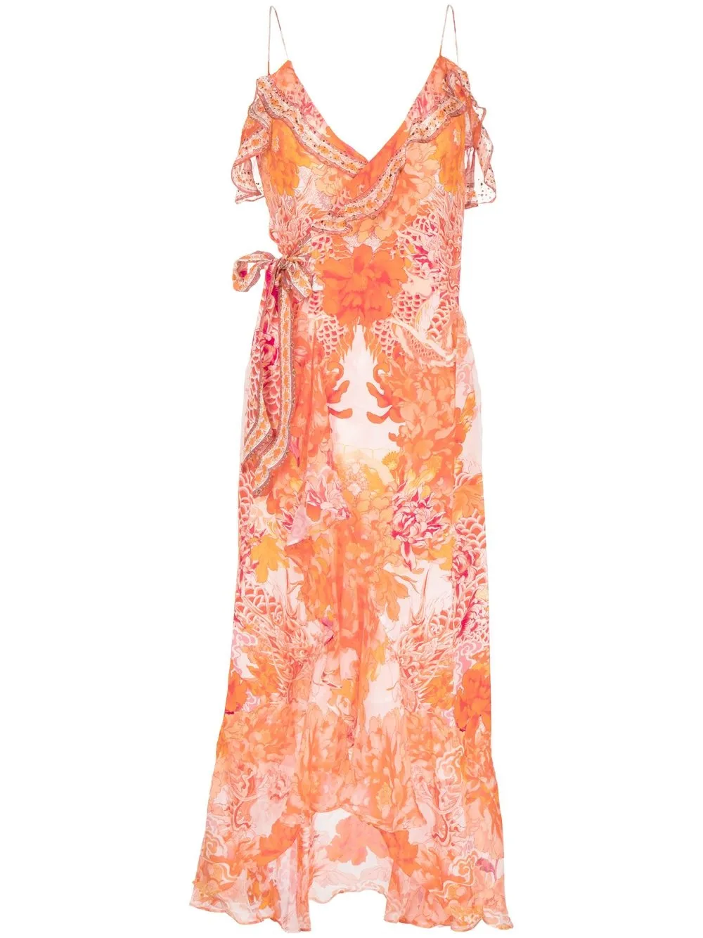 

Camilla floral-print silk wrap dress - Orange