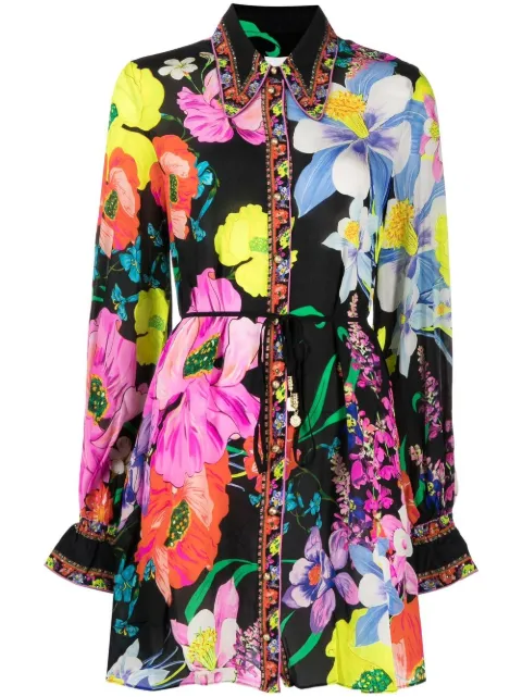 floral-print silk shirt dress