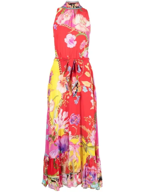 floral-print tie-neck dress