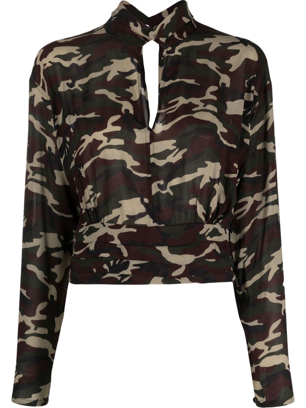 

Semicouture camouflage-print keyhole-neck blouse - Green