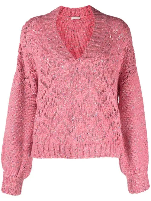 Pull en maille ajourée à col v - LIU JO - Modalova